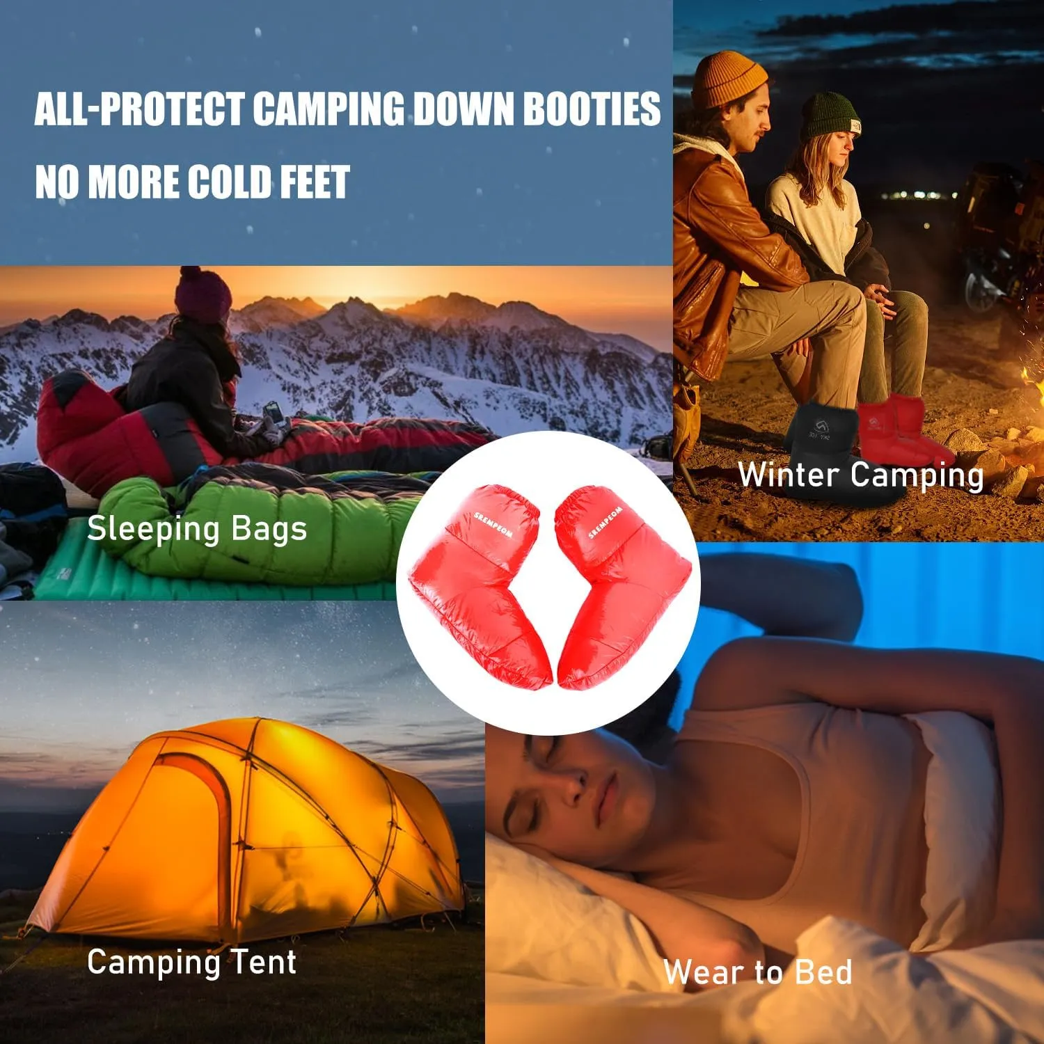 [Upgraded] Ultralight Winter Camping Booties Warm Socks Sleeping Sock for Men & Women,Water-Resistant Warm Soft Cozy for Camp Sleeping Bag Tent Down Booties Foot Warmer
