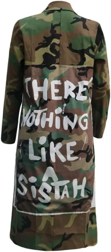 Vakkest Camo Blazer Jacket for Women Lapel Long Sleeve Open Front Cardigan Coat Classic Pockets Overcoat Outwear