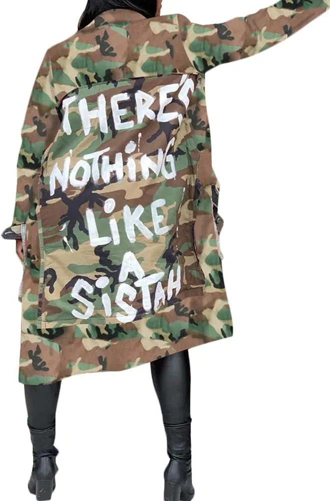 Vakkest Camo Blazer Jacket for Women Lapel Long Sleeve Open Front Cardigan Coat Classic Pockets Overcoat Outwear