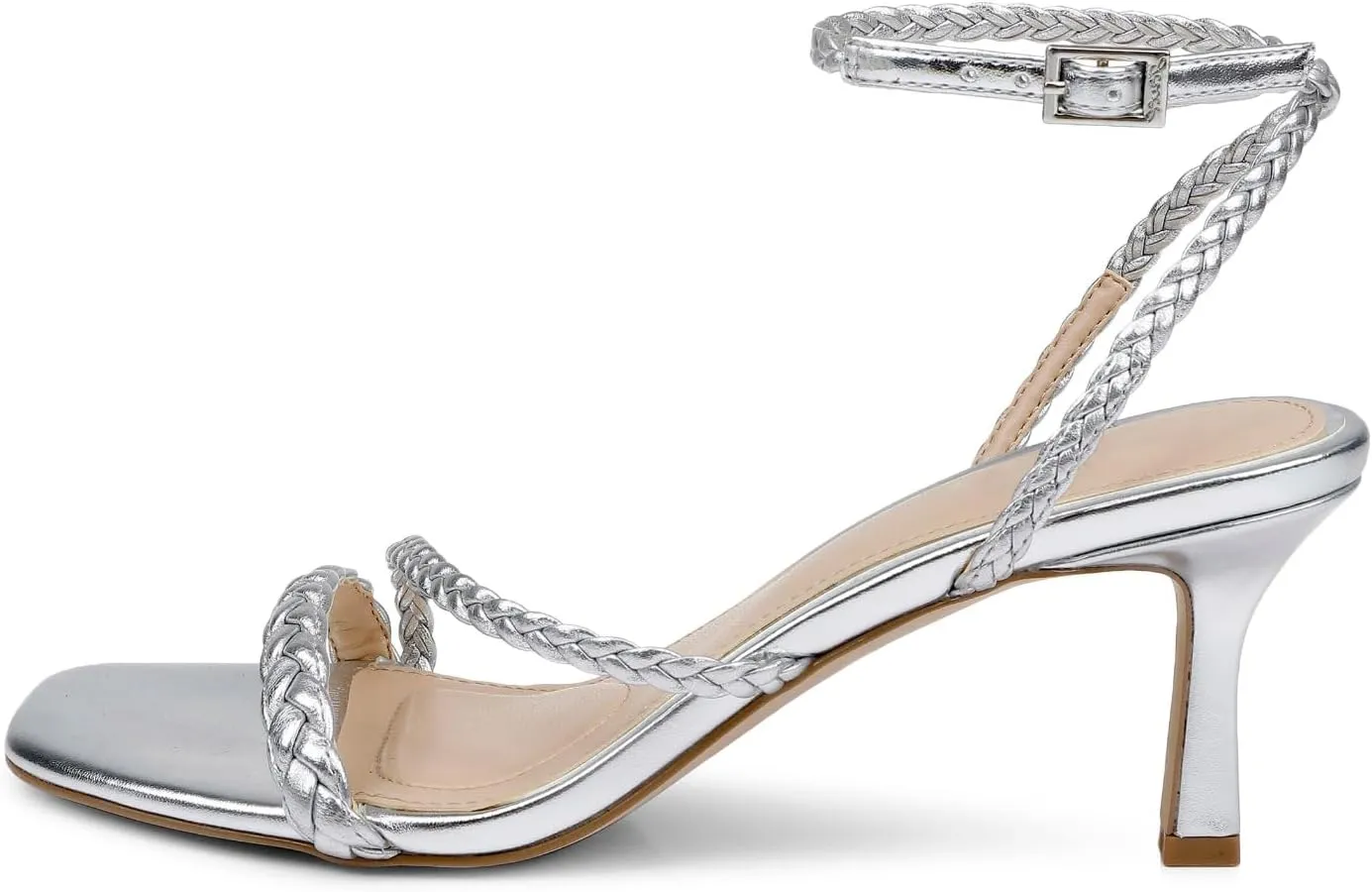 Vaslemuse Heels, Kitten Heels for Women, Strappy Sandals Braided Heels Ankle Strap Dress Pumps Square Open Toe Party Dance Shoes