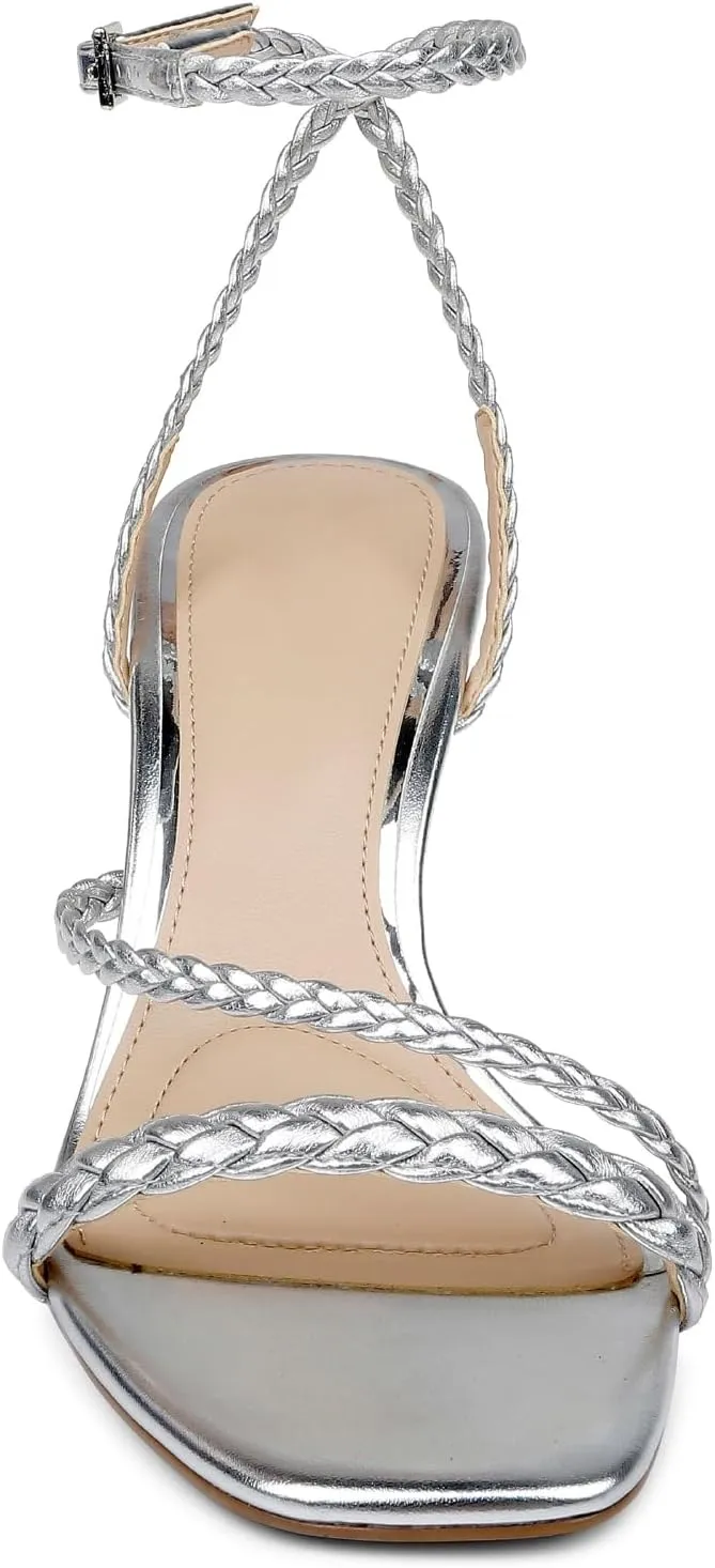 Vaslemuse Heels, Kitten Heels for Women, Strappy Sandals Braided Heels Ankle Strap Dress Pumps Square Open Toe Party Dance Shoes