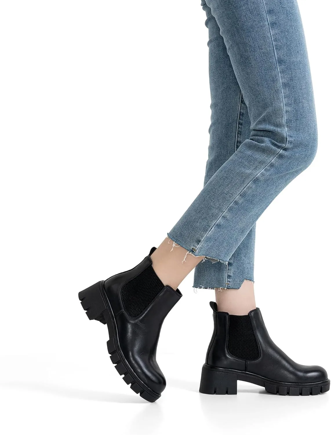 Vepose Women's 936 Chelsea Ankle Boots Platform Lug Sole Elastic Slip on Booties