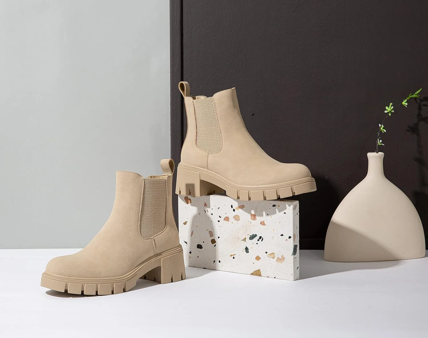 Vepose Women's 936 Chelsea Ankle Boots Platform Lug Sole Elastic Slip on Booties
