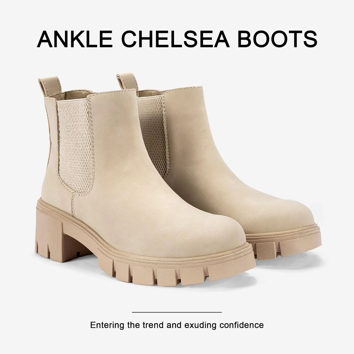 Vepose Women's 936 Chelsea Ankle Boots Platform Lug Sole Elastic Slip on Booties