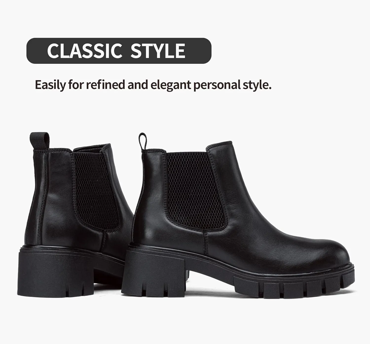 Vepose Women's 936 Chelsea Ankle Boots Platform Lug Sole Elastic Slip on Booties