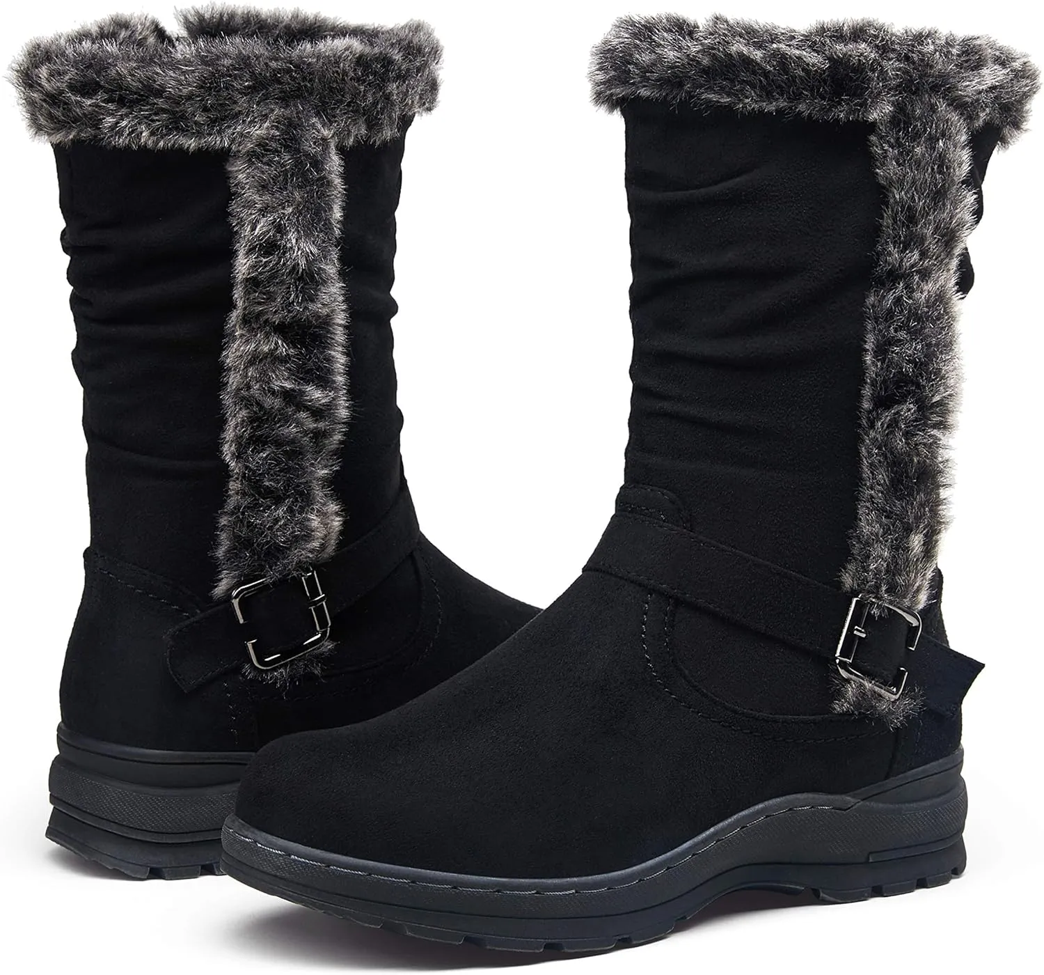 Vepose Women's Winter Snow Boots Fur Mid Calf Warm Suede Fuzzy Shoes