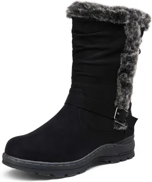 Vepose Women's Winter Snow Boots Fur Mid Calf Warm Suede Fuzzy Shoes