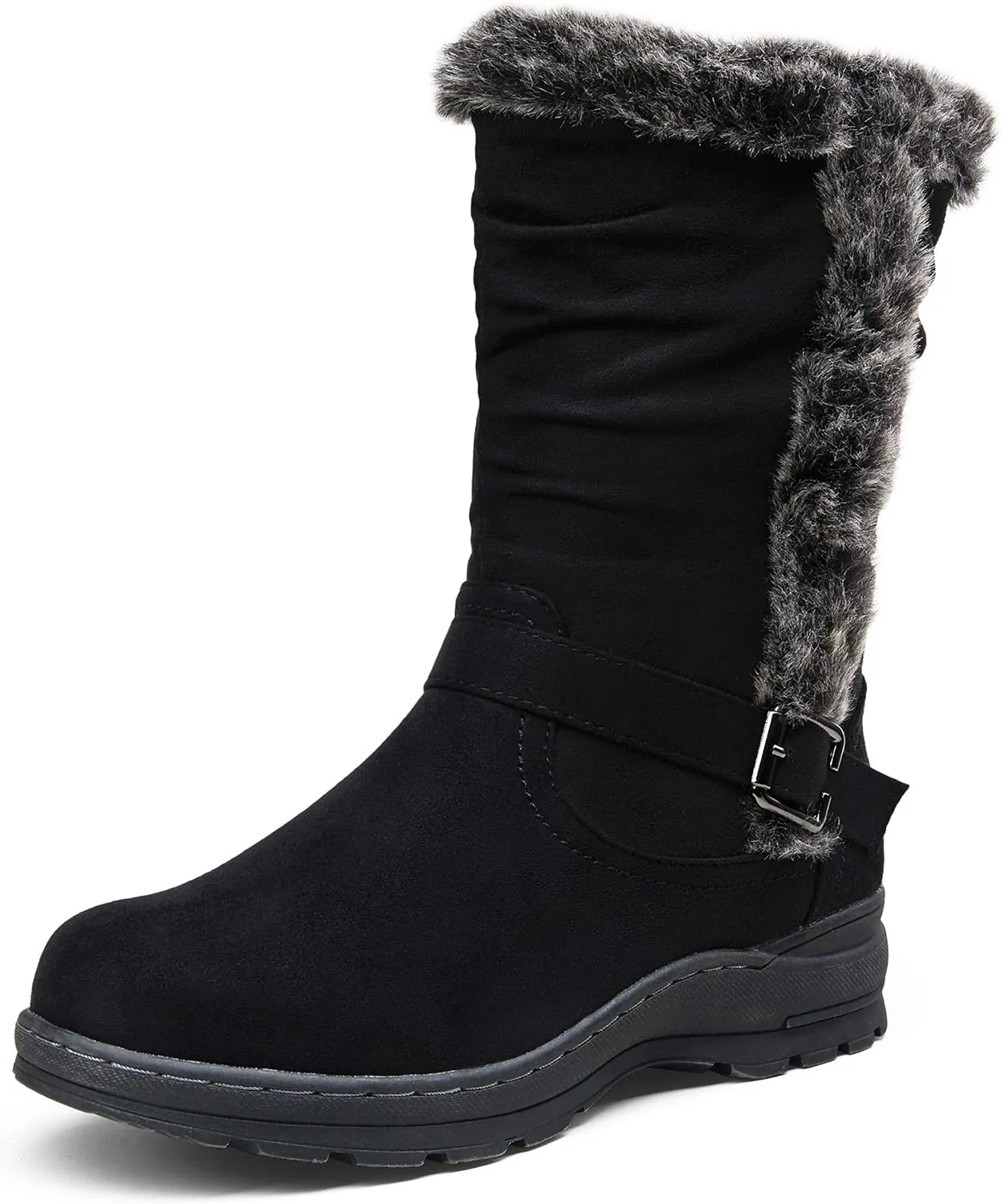Vepose Women's Winter Snow Boots Fur Mid Calf Warm Suede Fuzzy Shoes