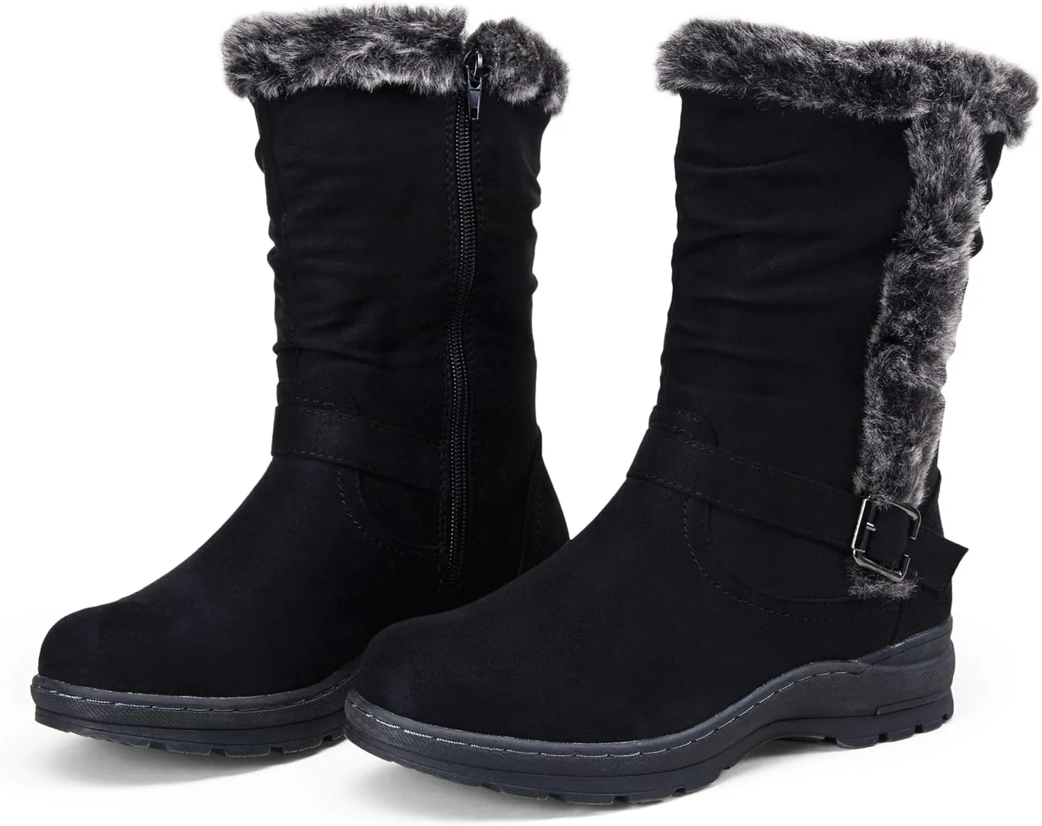 Vepose Women's Winter Snow Boots Fur Mid Calf Warm Suede Fuzzy Shoes