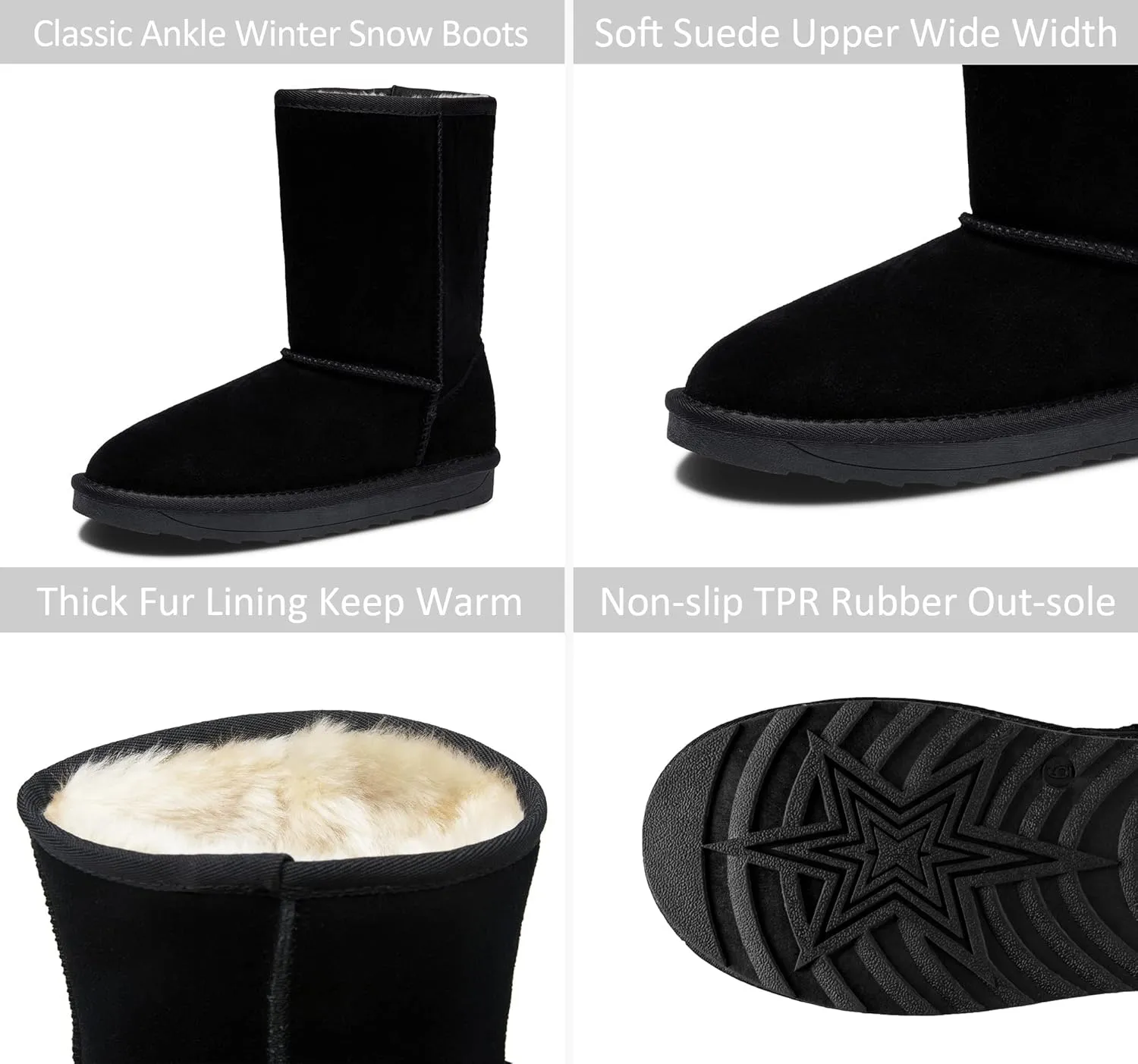 Vepose Women's Winter Snow Boots Warm Fur Mid Calf Tall Suede Fuzzy Slip on Shoes