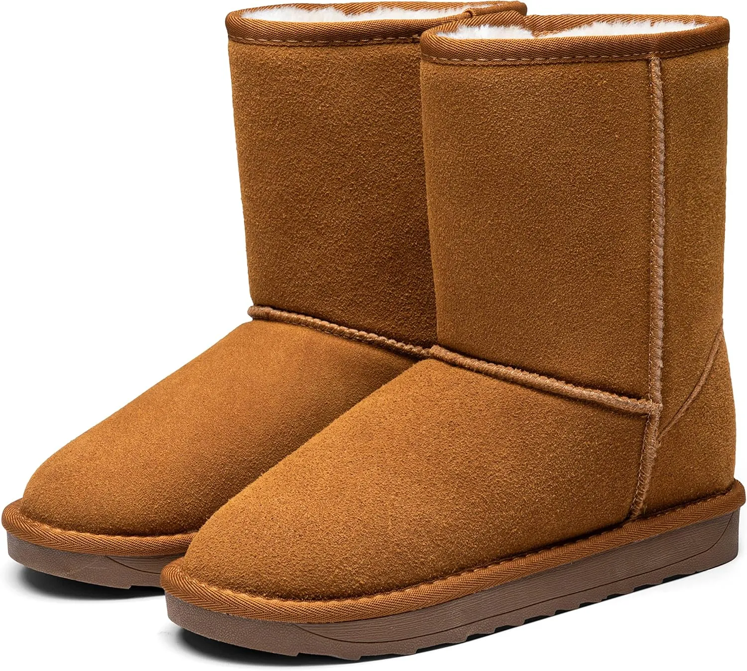 Vepose Women's Winter Snow Boots Warm Fur Mid Calf Tall Suede Fuzzy Slip on Shoes