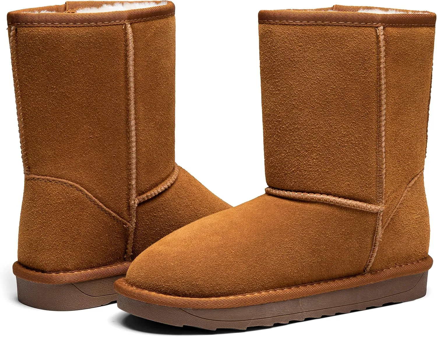 Vepose Women's Winter Snow Boots Warm Fur Mid Calf Tall Suede Fuzzy Slip on Shoes