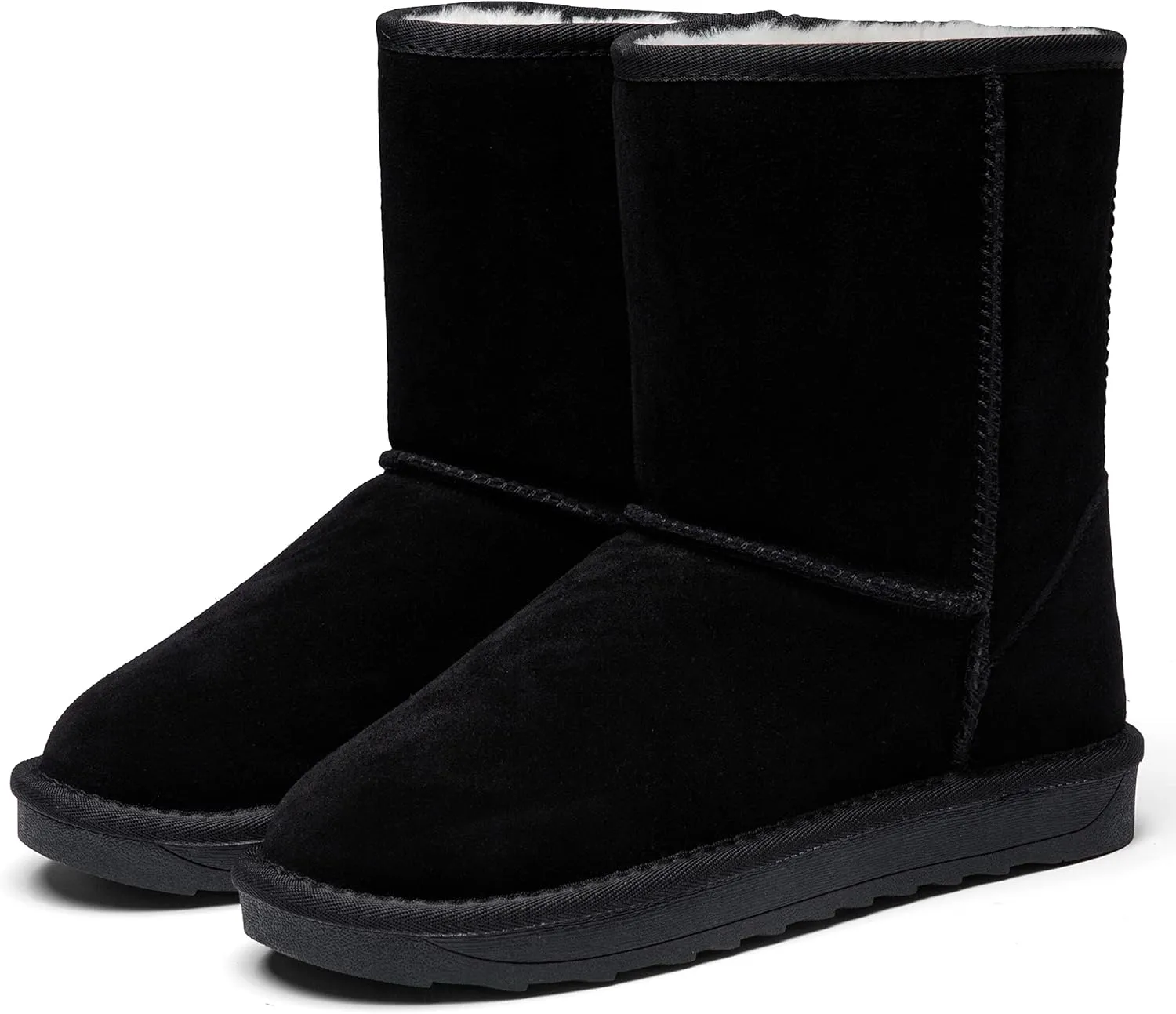 Vepose Women's Winter Snow Boots Warm Fur Mid Calf Tall Suede Fuzzy Slip on Shoes