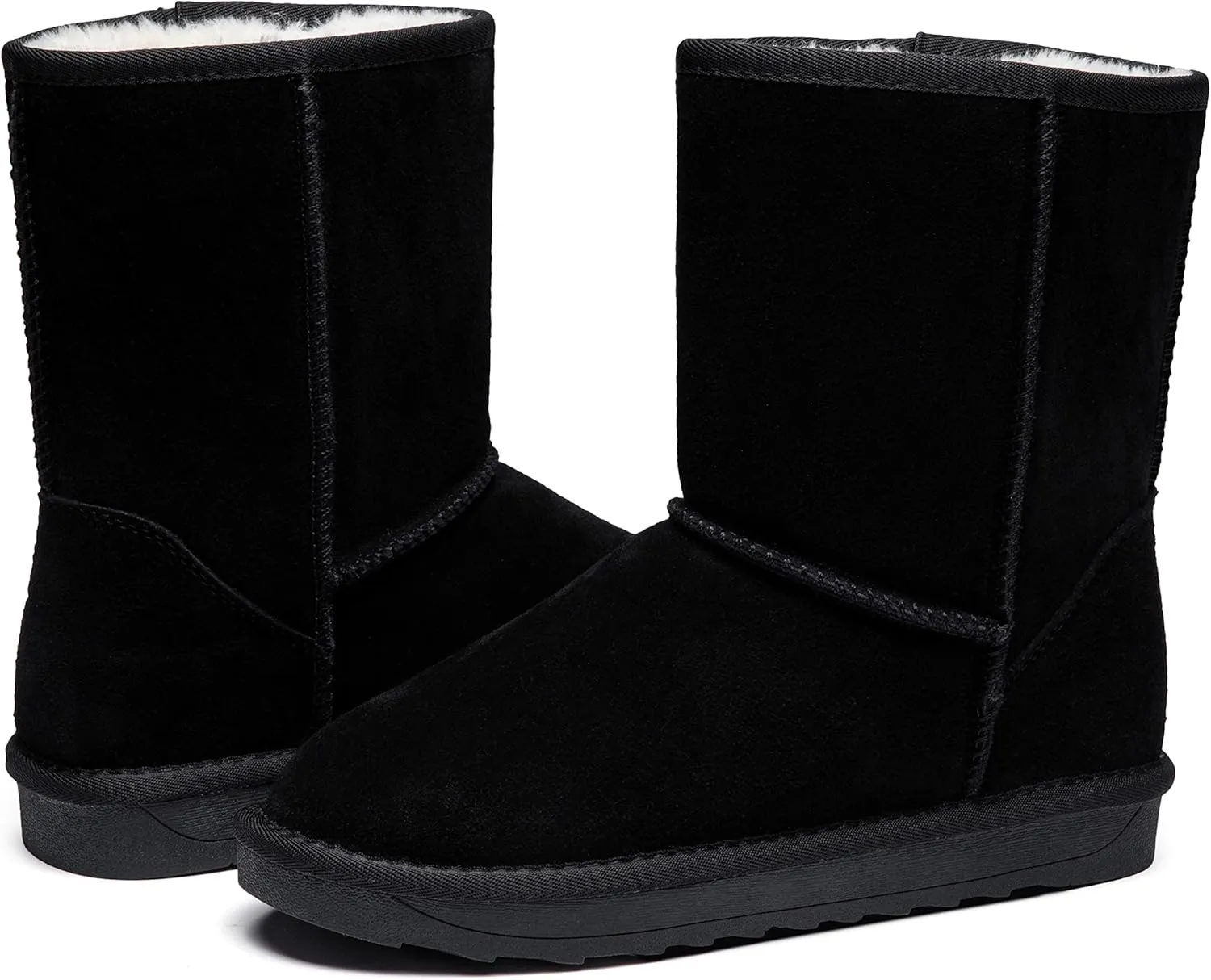 Vepose Women's Winter Snow Boots Warm Fur Mid Calf Tall Suede Fuzzy Slip on Shoes