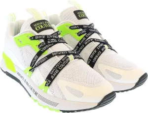 VERSACE JEANS COUTURE White Neon Green Lace Up Fashion Athletic Sneakers- for Mens