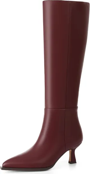 VOMIRA Knee High Boots for Women Black Boots Pointy Toe Kitten Heels Wide Calf Boots 3 In High Heels Long Boots Stiletto Boots Dress Tall Boots