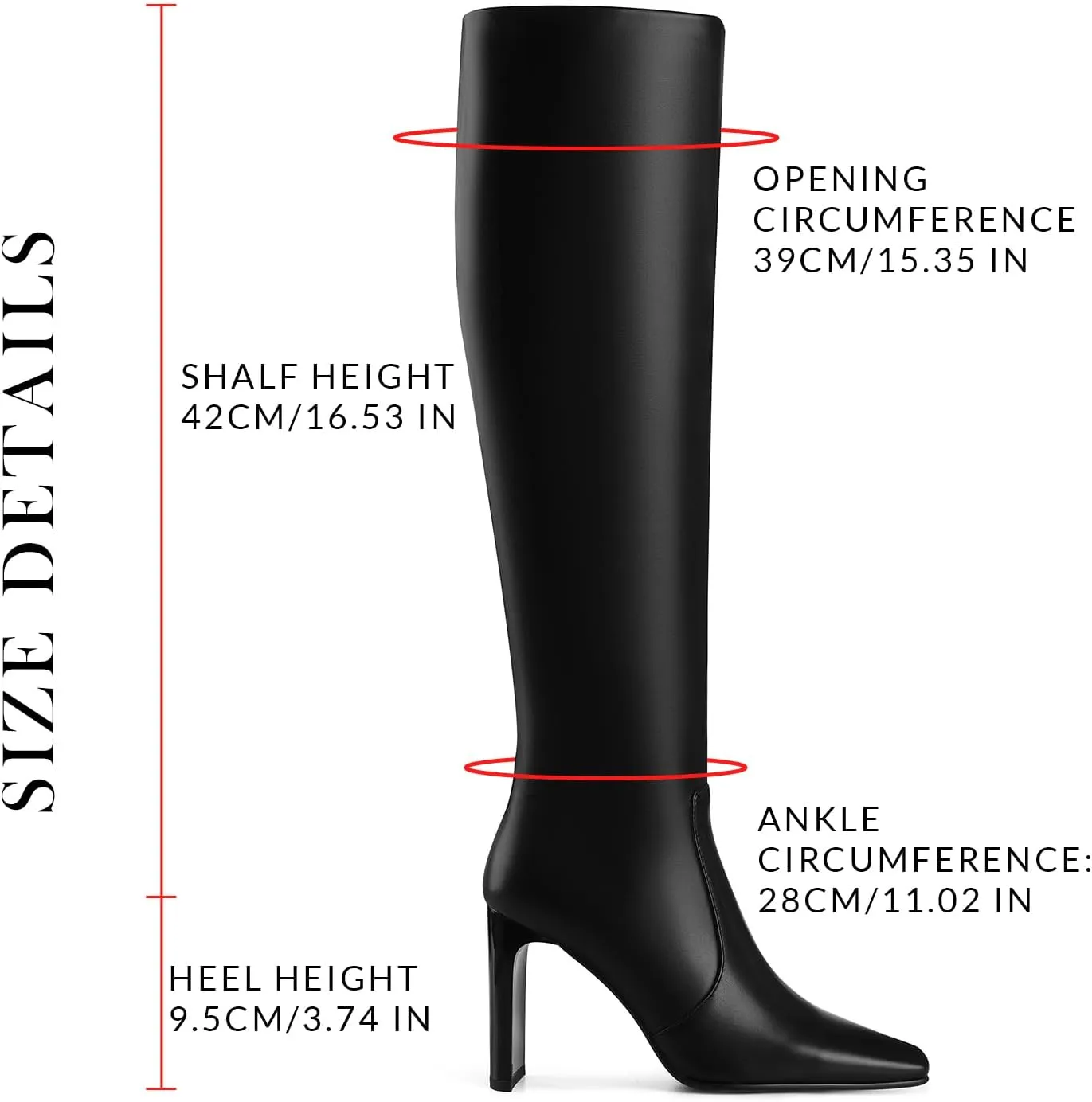 VOMIRA Knee High Boots Women Chunky Heel Square Toe Black Boots for Women High Heel Side Zipper Dress Long Boots Stretch Leather Tall Boots