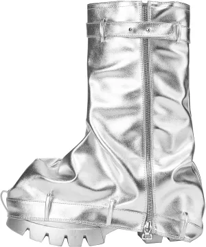 VOMIRA Women's Fold Over Boots Slouchy Boots Wide Calf Pleated Platform Boots Glitter Metallic Silver Boots Chunky Stacked Boots Mid Calf Boots