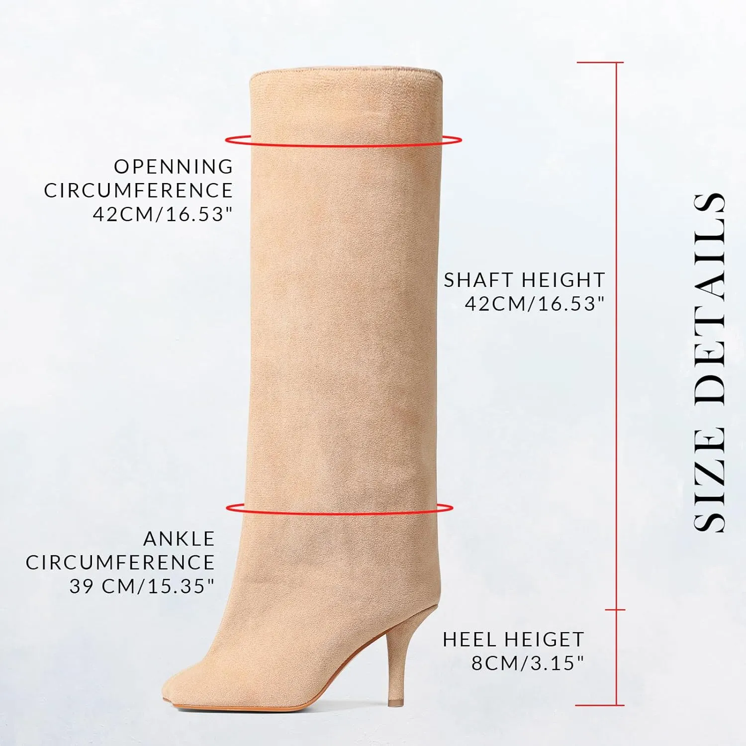 VOMIRA Women's Knee High Nude Suede Wide Calf Square Toe Stiletto Fall Winter Pull On High Heel Long Ladies Fashion Dress Tall Slouchy Boots