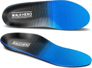 Walkhero Plantar Fasciitis Pain Relief Insoles High Arch Support Orthotic Shoes Inserts, Relieve Flat Feet and Foot Fatigue (Mens 5-5 1/2 | Womens 7-7 1/2, Blue)