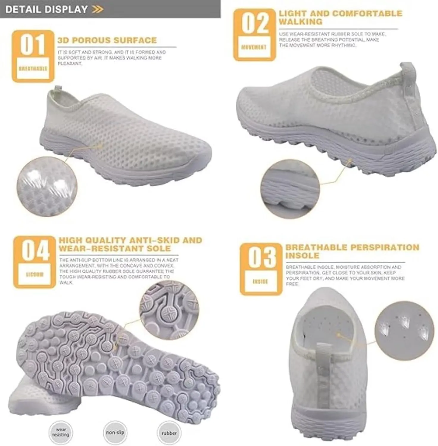Walking Shoes for Woman Mother Breathable Arch Support Work Sneakers Fashion Cute Nursing Loafers for Gym Size 5.5-11.5 White Sole