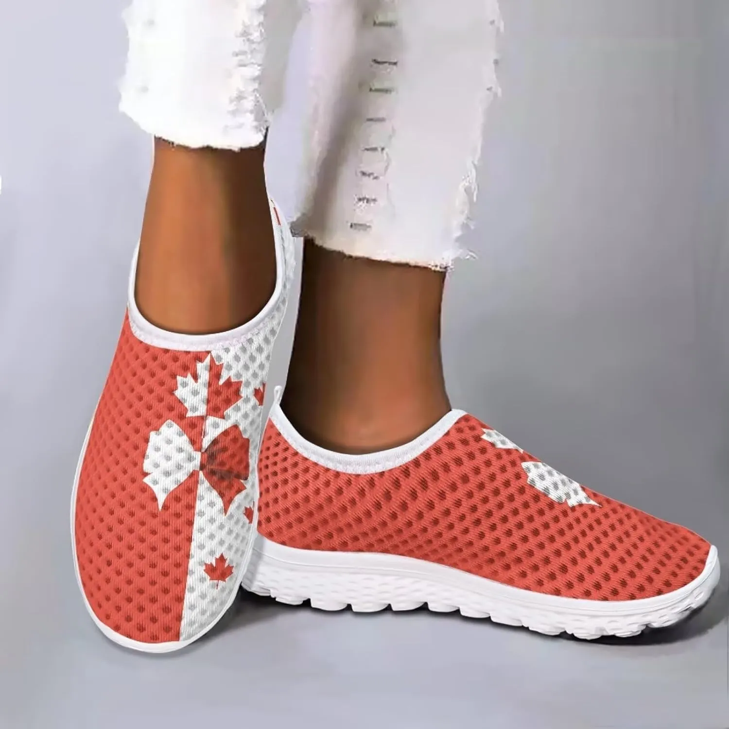 Walking Shoes for Woman Mother Breathable Arch Support Work Sneakers Fashion Cute Nursing Loafers for Gym Size 5.5-11.5 White Sole
