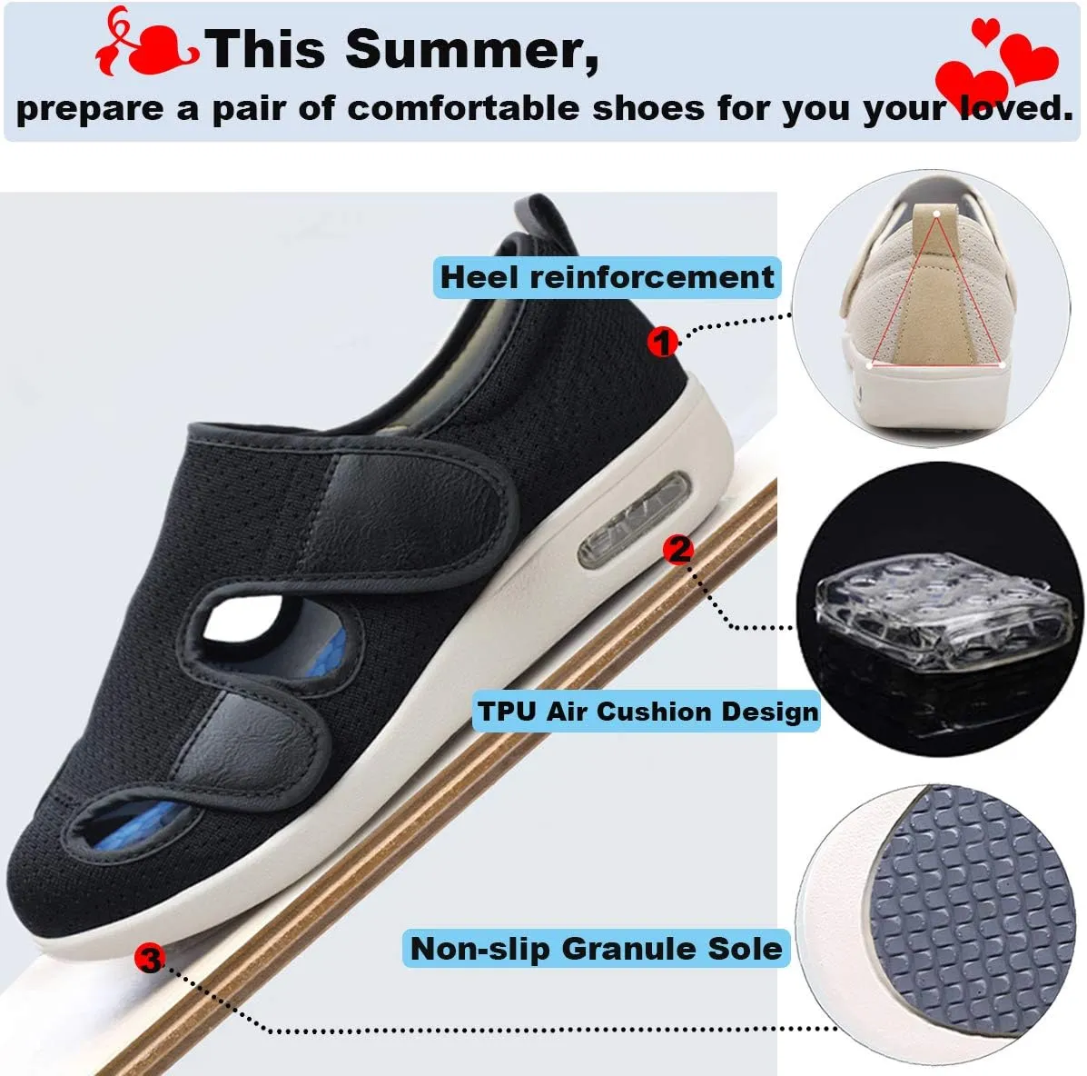 W&LESVAGO Diabetic Shoes for Women, Air Cushion Lightweight Comfy Sandals Walking Shoes for Elderly Swollen Feet Indoor/Outdoor