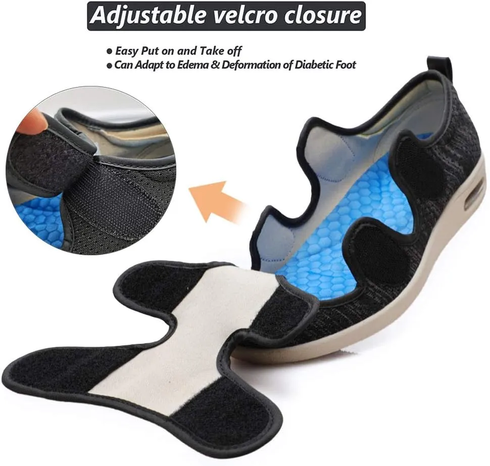 W&LESVAGO Men's Wide Width Diabetic Shoes, Air Cushion Lightweight Comfy Sandals Walking Shoes for Elderly Swollen Bandaged Feet Indoor/Outdoor