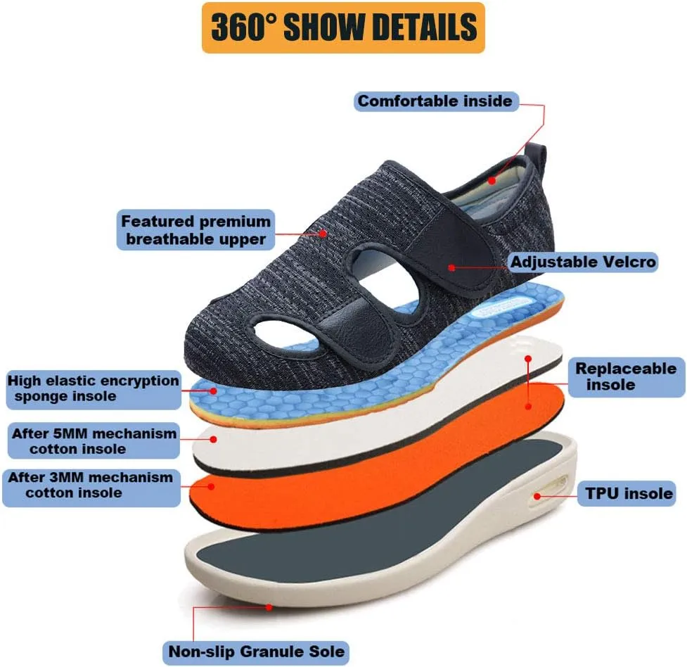 W&LESVAGO Men's Wide Width Diabetic Shoes, Air Cushion Lightweight Comfy Sandals Walking Shoes for Elderly Swollen Bandaged Feet Indoor/Outdoor