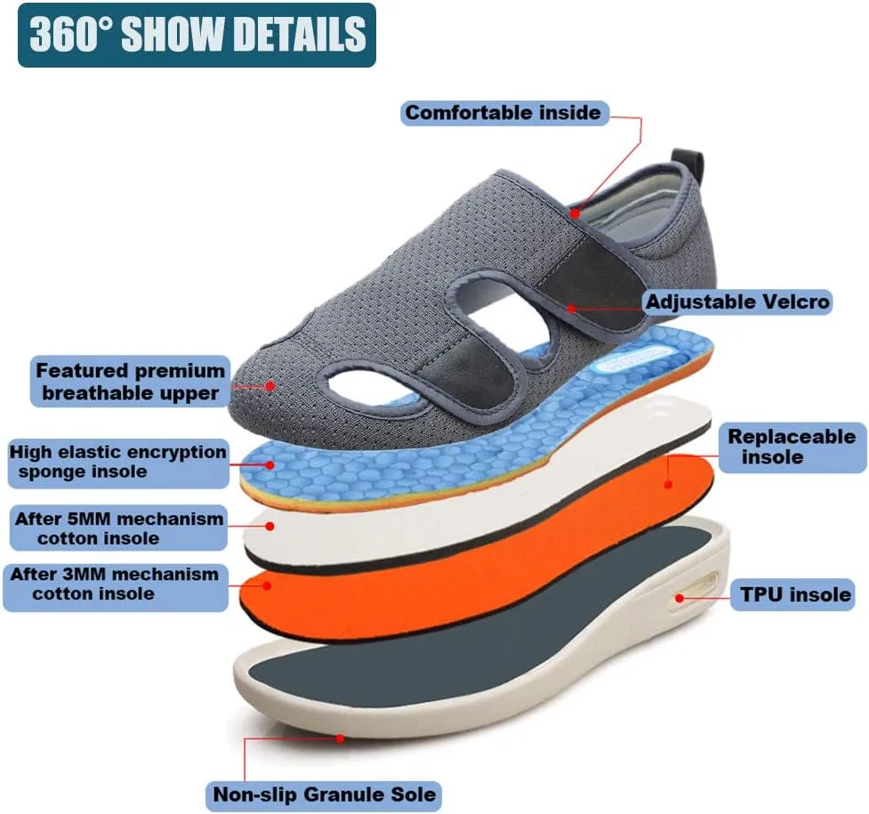 W&LESVAGO Men's Wide Width Diabetic Shoes, Air Cushion Lightweight Comfy Sandals Walking Shoes for Elderly Swollen Bandaged Feet Indoor/Outdoor