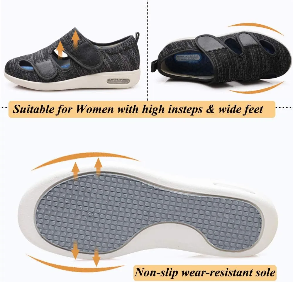 W&LESVAGO Men's Wide Width Diabetic Shoes, Air Cushion Lightweight Comfy Sandals Walking Shoes for Elderly Swollen Bandaged Feet Indoor/Outdoor