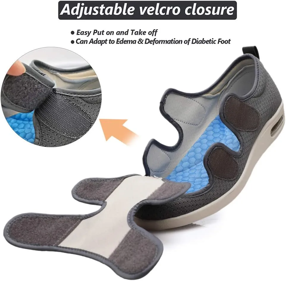 W&LESVAGO Men's Wide Width Diabetic Shoes, Air Cushion Lightweight Comfy Sandals Walking Shoes for Elderly Swollen Bandaged Feet Indoor/Outdoor