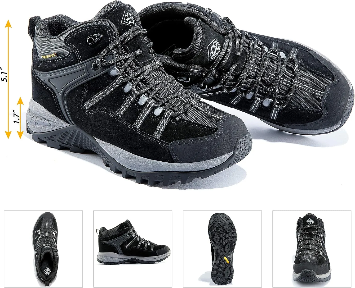 wantdo Men's Winter Waterproof Ankle-High Hiking Boots Lightweight Non-Slip Outdoor Shoes