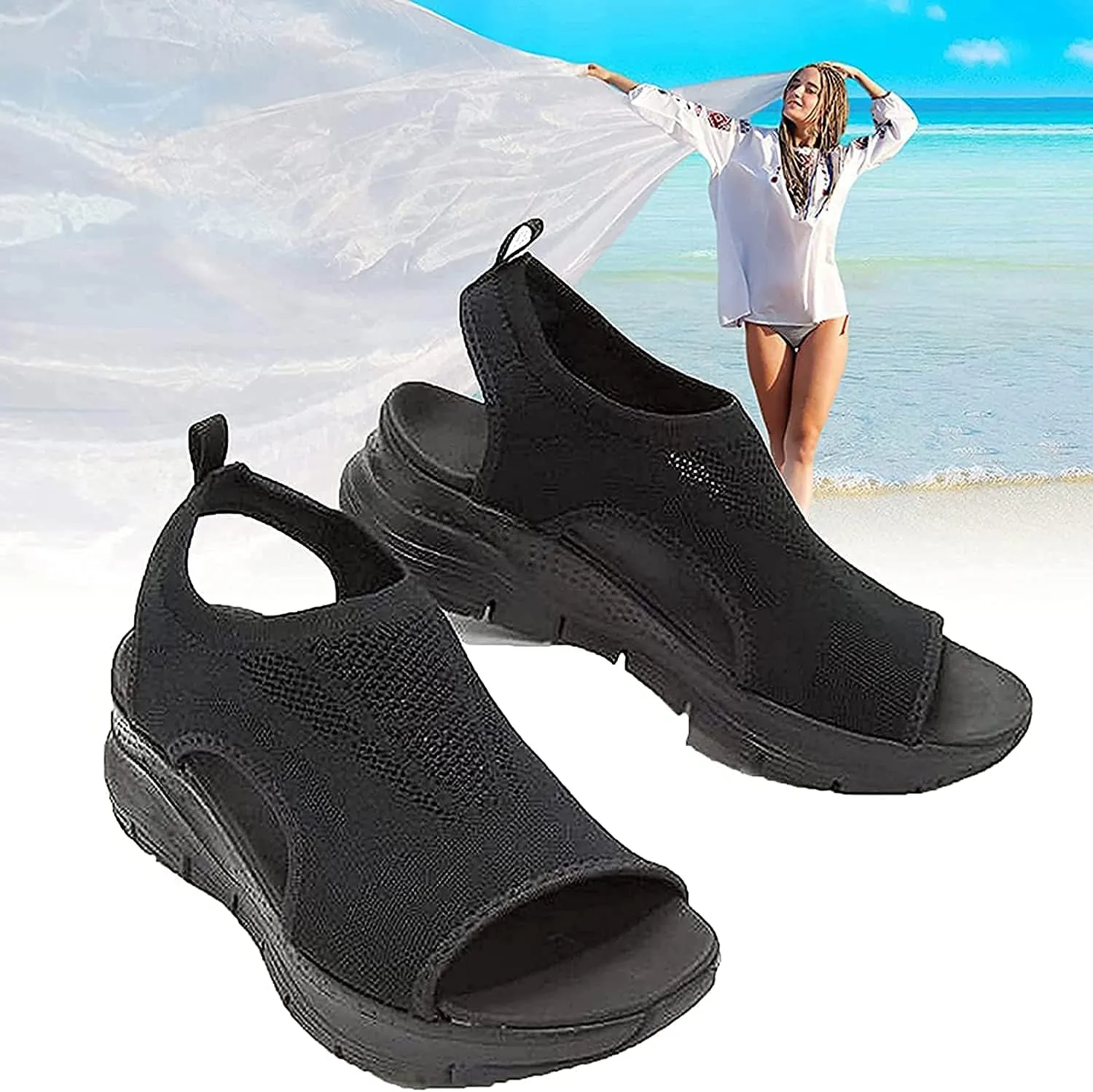 Washable Slingback Orthopedic Slide Sport Sandals, Gradation Thick Bottom Fish Mouth Beach Casual Sandals, Mesh Soft Sole Shoes for Women
