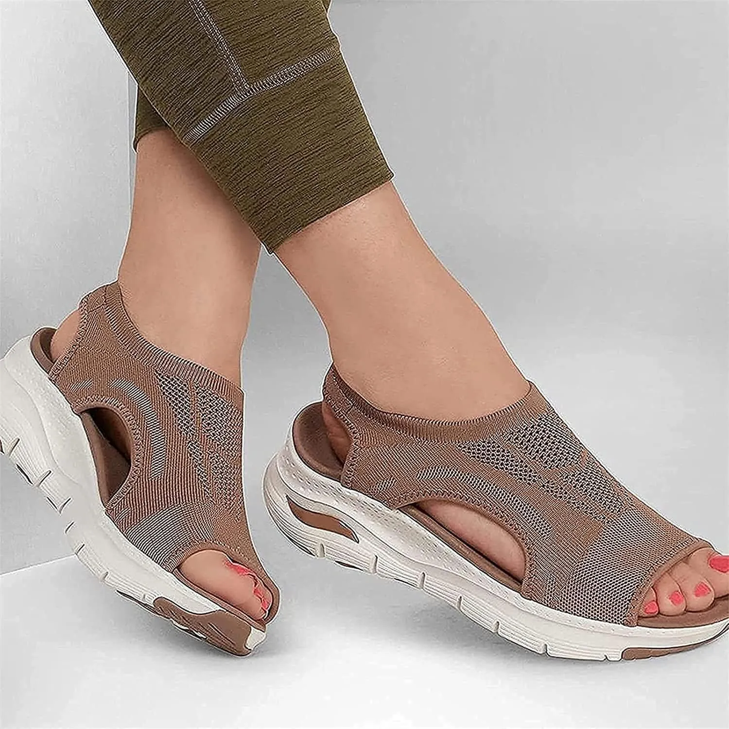 Washable Slingback Orthopedic Slide Sport Sandals, Gradation Thick Bottom Fish Mouth Beach Casual Sandals, Mesh Soft Sole Shoes for Women