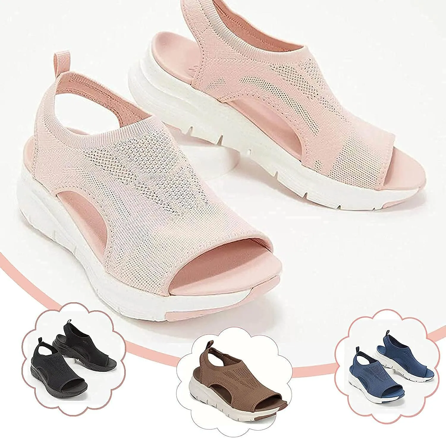 Washable Slingback Orthopedic Slide Sport Sandals, Gradation Thick Bottom Fish Mouth Beach Casual Sandals, Mesh Soft Sole Shoes for Women
