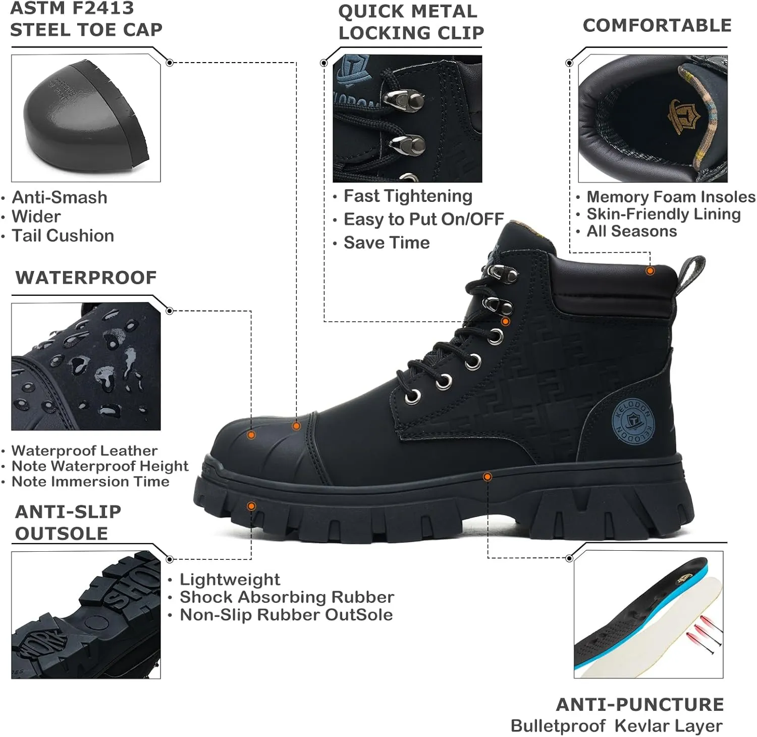 Waterproof Steel Toe Boots For Men 6 Inch Leather Steel Toe Shoes Non Slip Resistant Safety Work Boots Indestructible Lightweight Construction Boot With Composite Toe