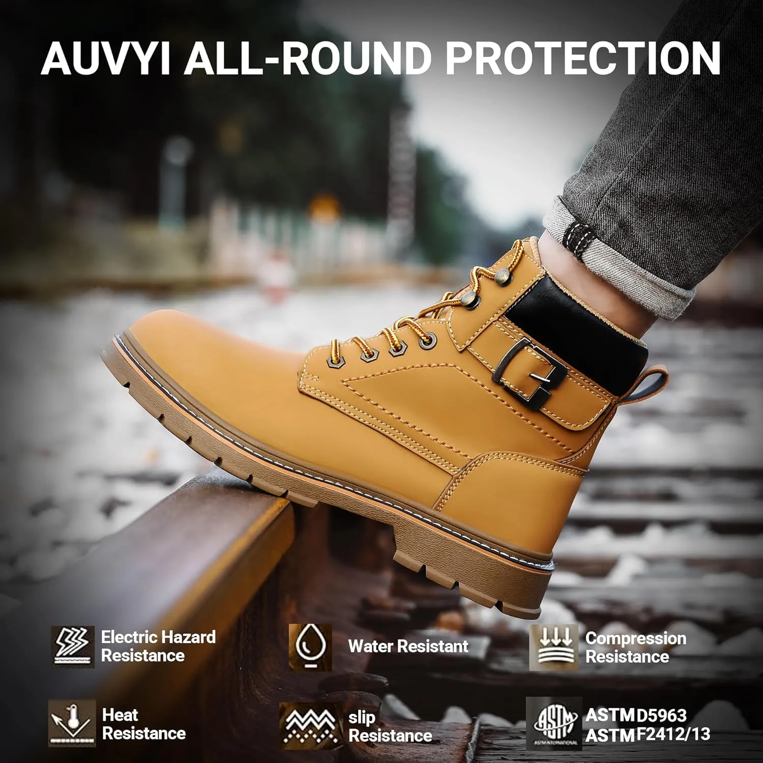 Waterproof Steel Toe Work Boots for Men Safety Non Slip Stylish Boots Industrial & Construction Boots