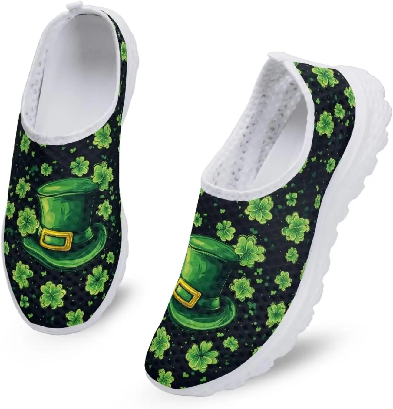 WELLFLYHOM Green Sneakers St Patricks Tennis Shoes for Women Slip On Loafers Road Running Sneaker Footwear US 5.5-11.5