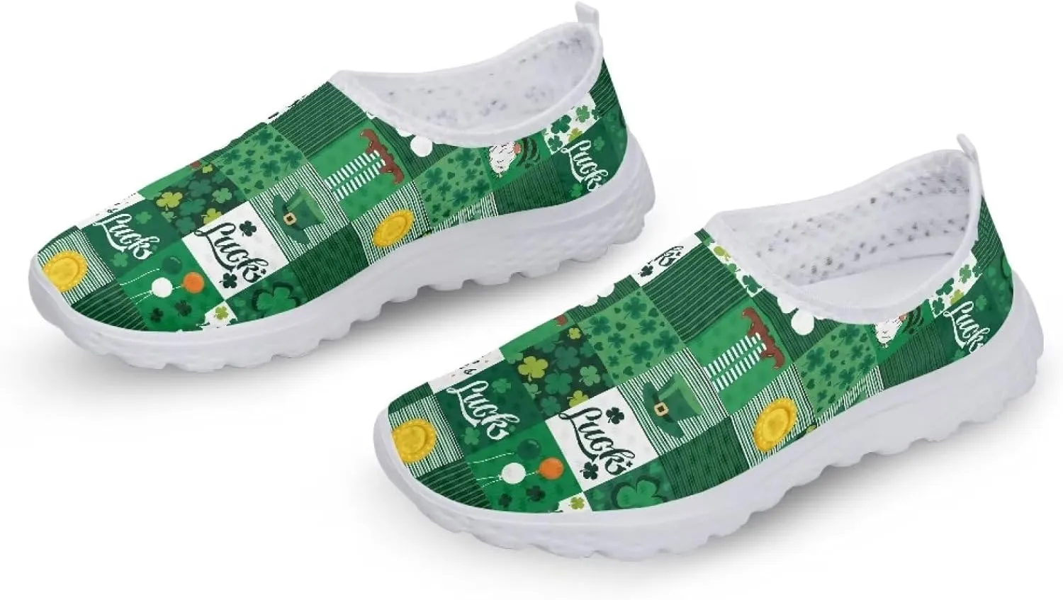WELLFLYHOM Green Sneakers St Patricks Tennis Shoes for Women Slip On Loafers Road Running Sneaker Footwear US 5.5-11.5