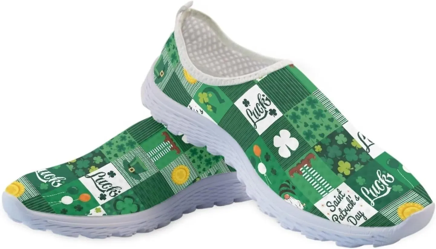 WELLFLYHOM Green Sneakers St Patricks Tennis Shoes for Women Slip On Loafers Road Running Sneaker Footwear US 5.5-11.5