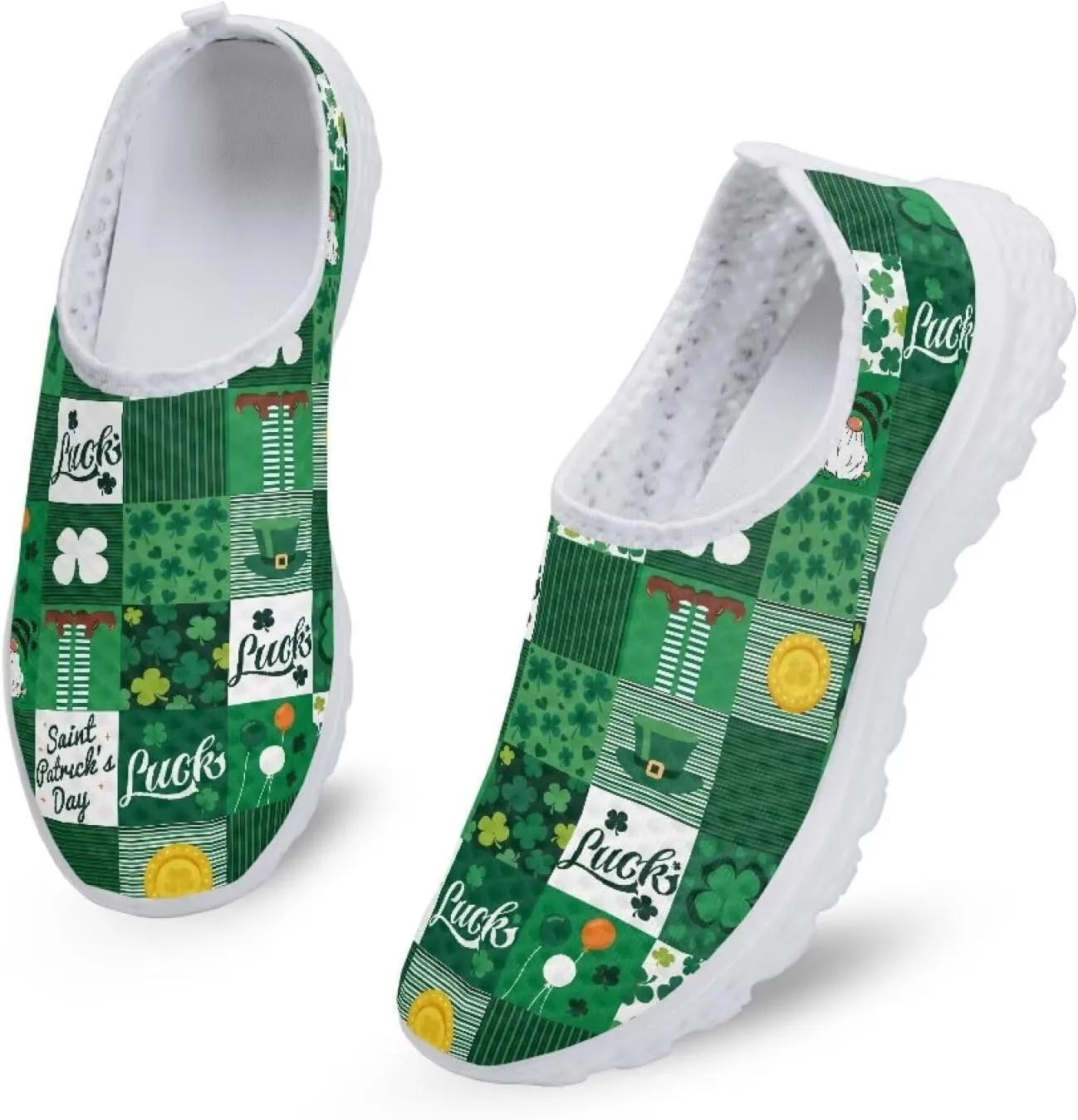WELLFLYHOM Green Sneakers St Patricks Tennis Shoes for Women Slip On Loafers Road Running Sneaker Footwear US 5.5-11.5