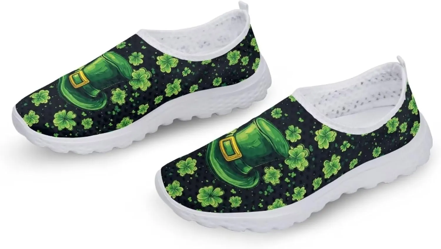 WELLFLYHOM Green Sneakers St Patricks Tennis Shoes for Women Slip On Loafers Road Running Sneaker Footwear US 5.5-11.5