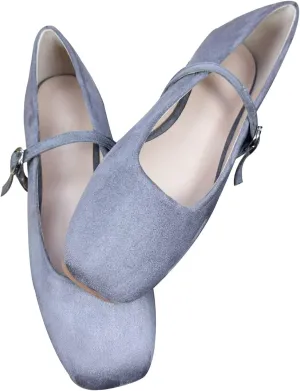 WENJIAZHIZHI Womens Mary Janes Buckle Strap Square Toe Shoes Soft Comfortable Walking Loafers Party Dressy Flats