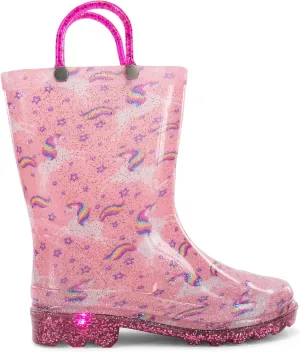 Western Chief Kids Waterproof Light Up Rain Boots With Handles for Easy On and Off for Boys and Girls