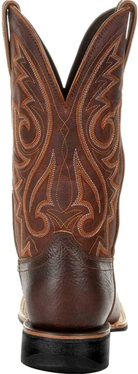 Western Cowboy Boots for Men,Western Square Toe Cowboy Boots Retro Leather Embroidery Casual Chunky Heel Wide Calf Pull On Boots