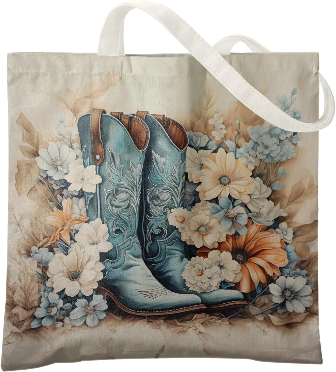 Western Cowboy Cowgirl Boots Canvas Tote Bag For Shopping Market Work,Western Cowgirl Cowboy Gifts