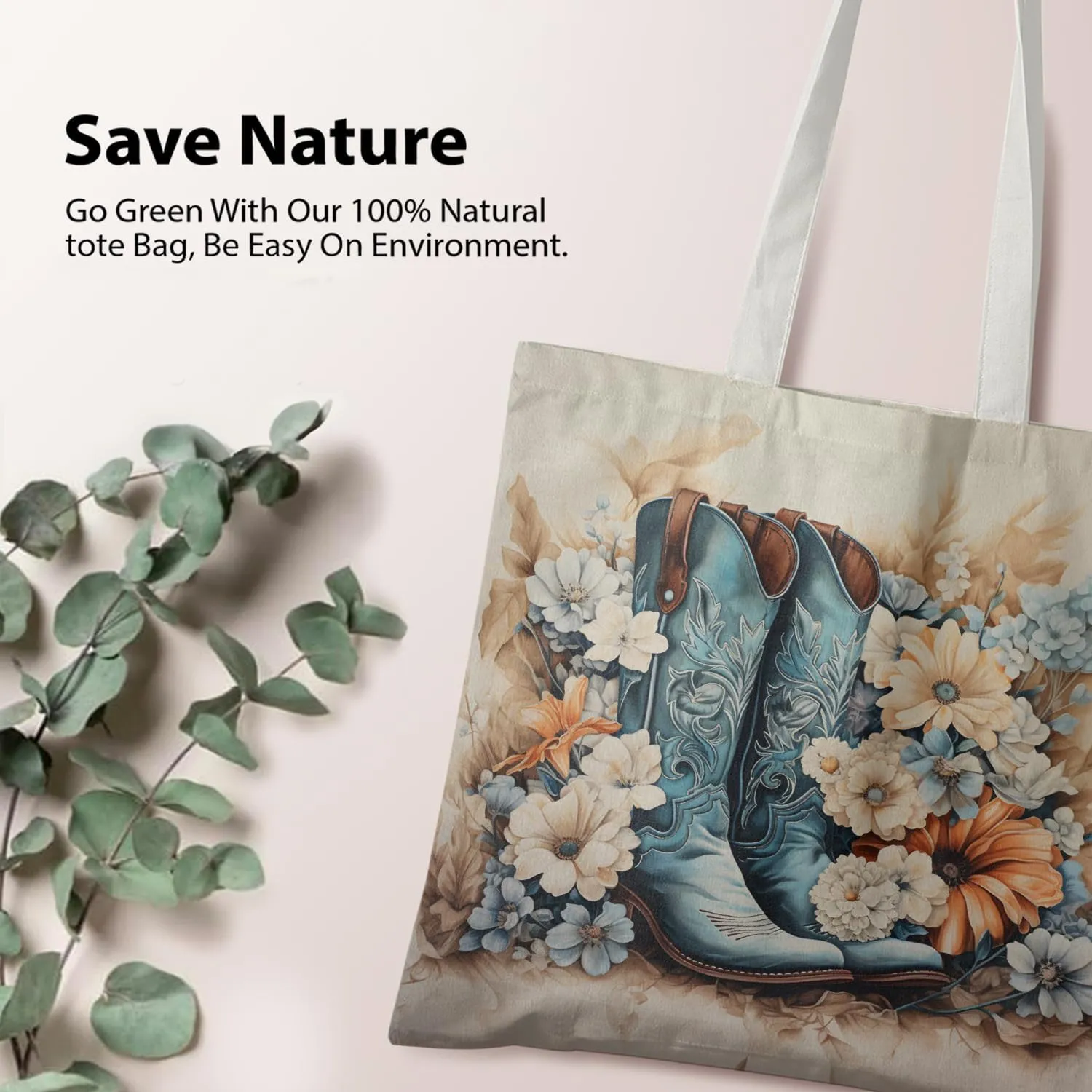 Western Cowboy Cowgirl Boots Canvas Tote Bag For Shopping Market Work,Western Cowgirl Cowboy Gifts