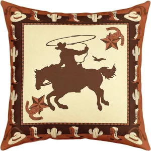 Western Cowboy Reversible Print Pillow Cover,Cowboy Boots Cactus Decorative Cushion Cover for Bed or Sofa,Western Star Horseshoes Couch 20"x 20" Pillow Cover,Single Pack