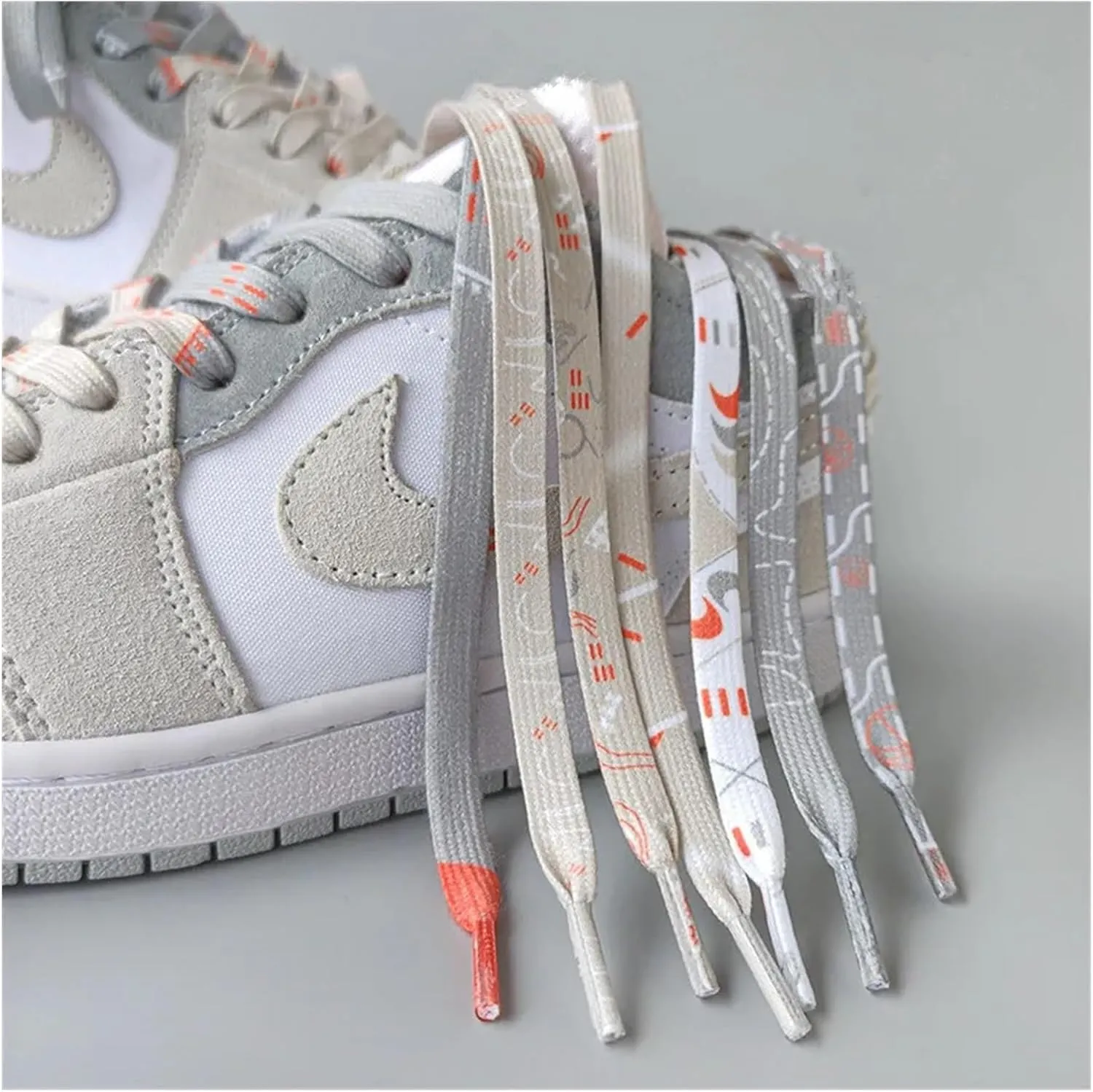 White Gray Splice Shoelaces Men Women Retro Shoelaces Sport Basketball Casual Sneakers High-top Canvas Graffiti Shoe Laces